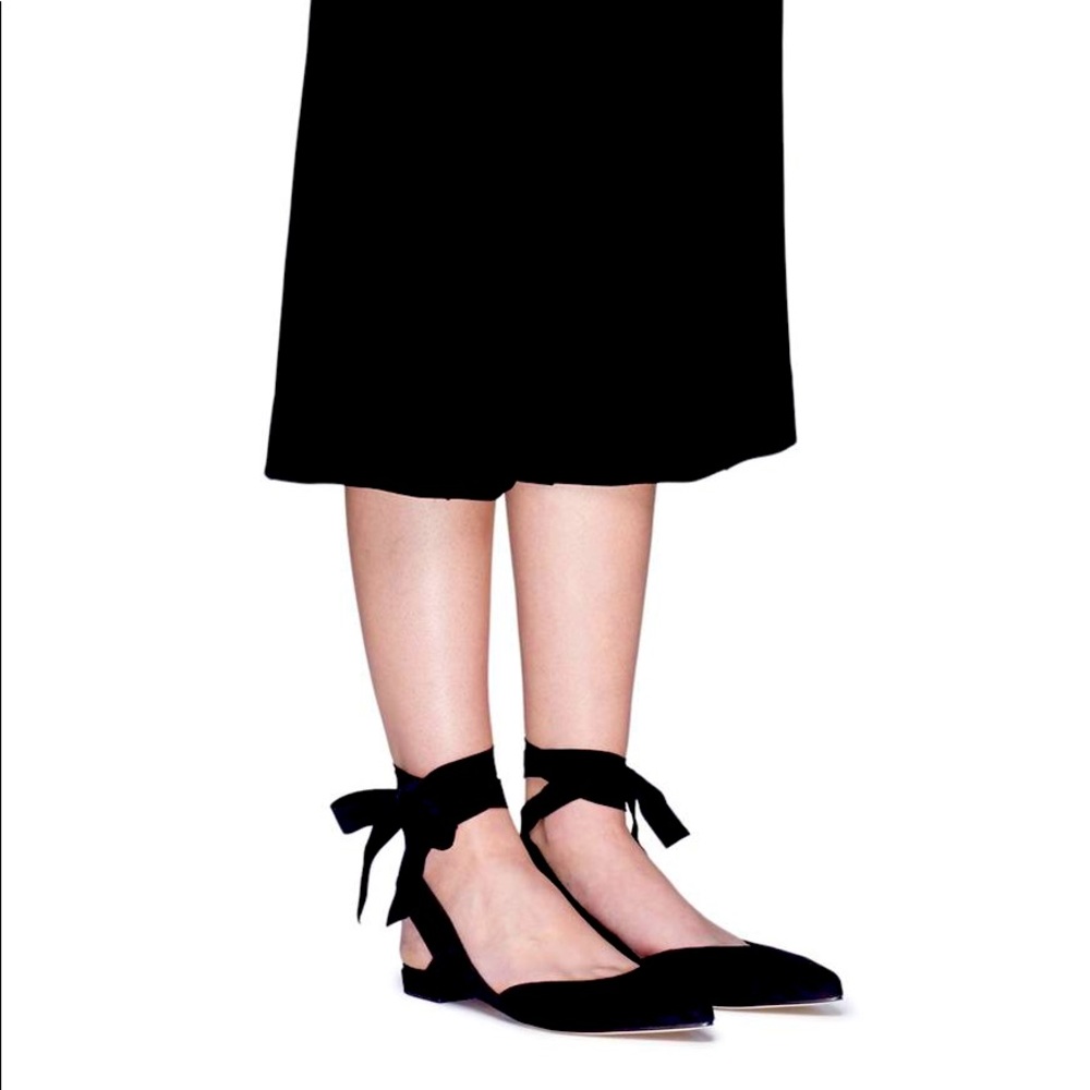 stuart weitzman lace up ballet flats black